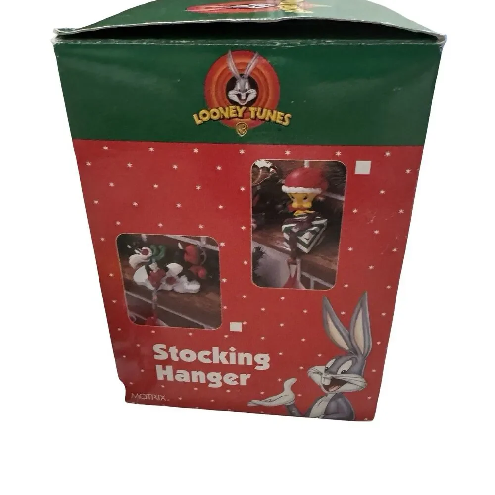 VTG 1998 Looney Tunes Daffy Duck Christmas Stocking Hanger Holder Skiing Winter